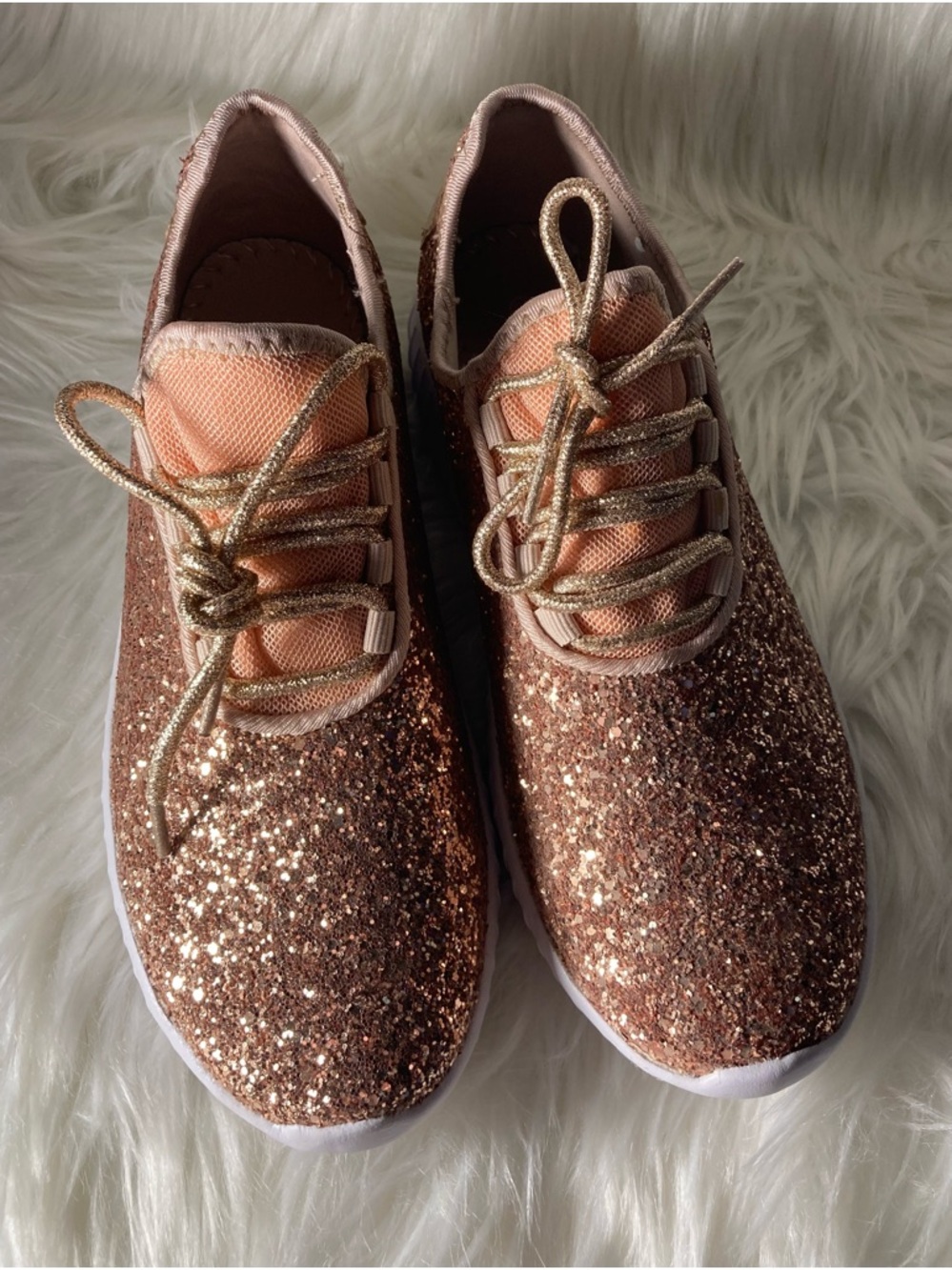 Forever “Remy” Women's Glitter Lace-Up Sneakers - Rose Gold